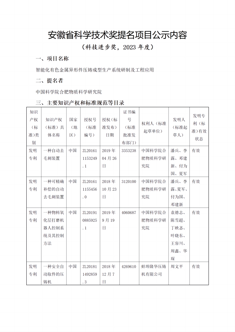 公示材料-科技進(jìn)步獎(jiǎng)-智能化有色金屬異形件壓鑄成型生產(chǎn)系統(tǒng)研制及工程應(yīng)用